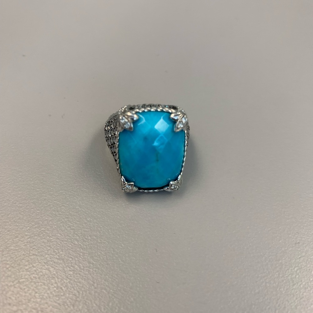 Judith Ripka SS, CZ and turquoise Monaco ring -size 6.75 - Picture 2 of 16